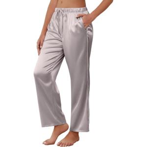 imageEkouaer Womens Silk Satin Pajama Pants Soft Comfy Loose Pj Pants Drawstring Elastic Waist Wide Leg Lounge Bottom with PocketsLight Gray