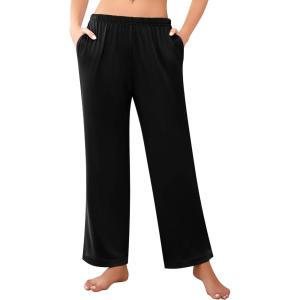 imageEkouaer Womens Soft Pajama Pants Casual Lounge Sleep Pants Stretch Pajama Bottoms Color Block Hem Pj Pants with PocketsBlack