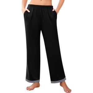 imageEkouaer Womens Soft Pajama Pants Casual Lounge Sleep Pants Stretch Pajama Bottoms Color Block Hem Pj Pants with PocketsBlack Grey