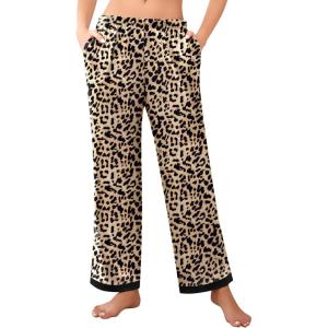 imageEkouaer Womens Soft Pajama Pants Casual Lounge Sleep Pants Stretch Pajama Bottoms Color Block Hem Pj Pants with PocketsBlack Leopard