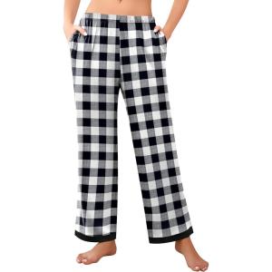 imageEkouaer Womens Soft Pajama Pants Casual Lounge Sleep Pants Stretch Pajama Bottoms Color Block Hem Pj Pants with PocketsBlack White Plaid