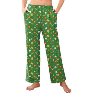 imageEkouaer Womens Soft Pajama Pants Casual Lounge Sleep Pants Stretch Pajama Bottoms Color Block Hem Pj Pants with PocketsGreen Christmas