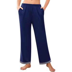imageEkouaer Womens Soft Pajama Pants Casual Lounge Sleep Pants Stretch Pajama Bottoms Color Block Hem Pj Pants with PocketsNavy Blue