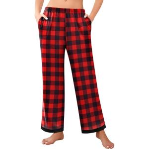 imageEkouaer Womens Soft Pajama Pants Casual Lounge Sleep Pants Stretch Pajama Bottoms Color Block Hem Pj Pants with PocketsRed Black Plaid
