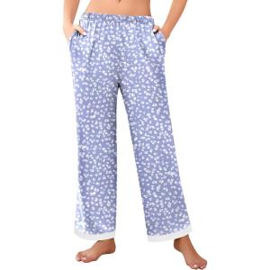 imageEkouaer Womens Soft Pajama Pants Casual Lounge Sleep Pants Stretch Pajama Bottoms Color Block Hem Pj Pants with PocketsSpotted Blue