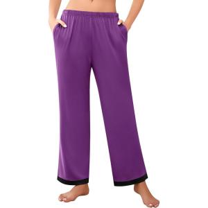 imageEkouaer Womens Soft Pajama Pants Casual Lounge Sleep Pants Stretch Pajama Bottoms Color Block Hem Pj Pants with PocketsWineberry