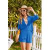 imageEkouaer 2 Piece Sets for Women Lounge Sets Button Down Matching Shorts Sets with Pockets Swiss Dot OutfitsBlue