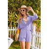 imageEkouaer 2 Piece Sets for Women Lounge Sets Button Down Matching Shorts Sets with Pockets Swiss Dot OutfitsLilac Purple