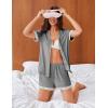 imageEkouaer Button Down Pajamas for Women Set Short Sleeve Womens Sleepwear Shorts Set 2 Piece Summer Lounge SetsLight Gray