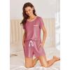 imageEkouaer Womens Pajama Set Ribbed Knit Soft Shorts Pjs Summer Sleepwear Two Piece Casual Lounge Sets with Drawstring ampamp PocketsDark Pink