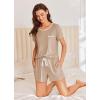 imageEkouaer Womens Pajama Set Ribbed Knit Soft Shorts Pjs Summer Sleepwear Two Piece Casual Lounge Sets with Drawstring ampamp PocketsKhaki