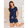 imageEkouaer Womens Pajama Set Ribbed Knit Soft Shorts Pjs Summer Sleepwear Two Piece Casual Lounge Sets with Drawstring ampamp PocketsNavy Blue