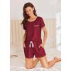 imageEkouaer Womens Pajama Set Ribbed Knit Soft Shorts Pjs Summer Sleepwear Two Piece Casual Lounge Sets with Drawstring ampamp PocketsWine Red