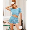 imageEkouaer Womens Pajama Sets Color Block Short Sleeve Sleepwear Soft Pjs Sets Summer 2 Piece Lounge Set with Pockets SXXLBlue Stripe