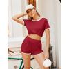 imageEkouaer Womens Pajama Sets Color Block Short Sleeve Sleepwear Soft Pjs Sets Summer 2 Piece Lounge Set with Pockets SXXLWine Red