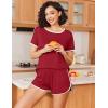 imageEkouaer Womens Pajama Sets Color Block Short Sleeve Sleepwear Soft Pjs Sets Summer 2 Piece Lounge Set with Pockets SXXLWine Red