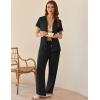 imageEkouaer Womens Pajama Sets Short Sleeve Button Up Pjs Chic Contrast Trim Long Pants with PocketsSoft Loungewear Set SXXLBlack