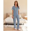 imageEkouaer Womens Pajama Sets Short Sleeve Button Up Pjs Chic Contrast Trim Long Pants with PocketsSoft Loungewear Set SXXLBlue