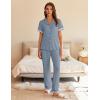 imageEkouaer Womens Pajama Sets Short Sleeve Button Up Pjs Chic Contrast Trim Long Pants with PocketsSoft Loungewear Set SXXLBlue