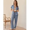 imageEkouaer Womens Pajama Sets Short Sleeve Button Up Pjs Chic Contrast Trim Long Pants with PocketsSoft Loungewear Set SXXLBlue