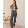 imageEkouaer Womens Pajama Sets Short Sleeve Button Up Pjs Chic Contrast Trim Long Pants with PocketsSoft Loungewear Set SXXLDark Grey
