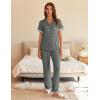 imageEkouaer Womens Pajama Sets Short Sleeve Button Up Pjs Chic Contrast Trim Long Pants with PocketsSoft Loungewear Set SXXLDark Grey