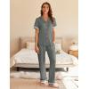 imageEkouaer Womens Pajama Sets Short Sleeve Button Up Pjs Chic Contrast Trim Long Pants with PocketsSoft Loungewear Set SXXLDark Grey