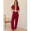 imageEkouaer Womens Pajama Sets Short Sleeve Button Up Pjs Chic Contrast Trim Long Pants with PocketsSoft Loungewear Set SXXLDark Red