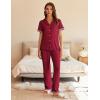 imageEkouaer Womens Pajama Sets Short Sleeve Button Up Pjs Chic Contrast Trim Long Pants with PocketsSoft Loungewear Set SXXLDark Red