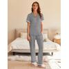 imageEkouaer Womens Pajama Sets Short Sleeve Button Up Pjs Chic Contrast Trim Long Pants with PocketsSoft Loungewear Set SXXLLight Gray
