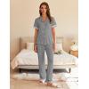 imageEkouaer Womens Pajama Sets Short Sleeve Button Up Pjs Chic Contrast Trim Long Pants with PocketsSoft Loungewear Set SXXLLight Gray