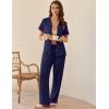 imageEkouaer Womens Pajama Sets Short Sleeve Button Up Pjs Chic Contrast Trim Long Pants with PocketsSoft Loungewear Set SXXLNavy Blue