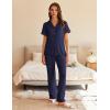 imageEkouaer Womens Pajama Sets Short Sleeve Button Up Pjs Chic Contrast Trim Long Pants with PocketsSoft Loungewear Set SXXLNavy Blue