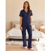 imageEkouaer Womens Pajama Sets Short Sleeve Button Up Pjs Chic Contrast Trim Long Pants with PocketsSoft Loungewear Set SXXLNavy Blue