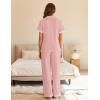 imageEkouaer Womens Pajama Sets Short Sleeve Button Up Pjs Chic Contrast Trim Long Pants with PocketsSoft Loungewear Set SXXLPink