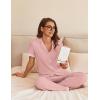 imageEkouaer Womens Pajama Sets Short Sleeve Button Up Pjs Chic Contrast Trim Long Pants with PocketsSoft Loungewear Set SXXLPink