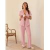 imageEkouaer Womens Pajama Sets Short Sleeve Button Up Pjs Chic Contrast Trim Long Pants with PocketsSoft Loungewear Set SXXLPink