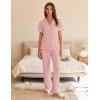imageEkouaer Womens Pajama Sets Short Sleeve Button Up Pjs Chic Contrast Trim Long Pants with PocketsSoft Loungewear Set SXXLPink