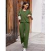 imageEkouaer Womens Ribbed Knit Lounge Set Short Sleeve Top and Long Pants Soft Pajama Set 2 Piece Sleepwear with PocketsArmy Green