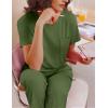 imageEkouaer Womens Ribbed Knit Lounge Set Short Sleeve Top and Long Pants Soft Pajama Set 2 Piece Sleepwear with PocketsArmy Green