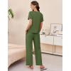imageEkouaer Womens Ribbed Knit Lounge Set Short Sleeve Top and Long Pants Soft Pajama Set 2 Piece Sleepwear with PocketsArmy Green