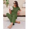 imageEkouaer Womens Ribbed Knit Lounge Set Short Sleeve Top and Long Pants Soft Pajama Set 2 Piece Sleepwear with PocketsArmy Green