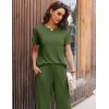 imageEkouaer Womens Ribbed Knit Lounge Set Short Sleeve Top and Long Pants Soft Pajama Set 2 Piece Sleepwear with PocketsArmy Green
