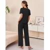 imageEkouaer Womens Ribbed Knit Lounge Set Short Sleeve Top and Long Pants Soft Pajama Set 2 Piece Sleepwear with PocketsBlack