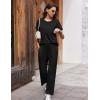 imageEkouaer Womens Ribbed Knit Lounge Set Short Sleeve Top and Long Pants Soft Pajama Set 2 Piece Sleepwear with PocketsBlack