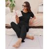 imageEkouaer Womens Ribbed Knit Lounge Set Short Sleeve Top and Long Pants Soft Pajama Set 2 Piece Sleepwear with PocketsBlack