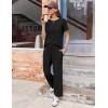 imageEkouaer Womens Ribbed Knit Lounge Set Short Sleeve Top and Long Pants Soft Pajama Set 2 Piece Sleepwear with PocketsBlack