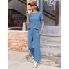 imageEkouaer Womens Ribbed Knit Lounge Set Short Sleeve Top and Long Pants Soft Pajama Set 2 Piece Sleepwear with PocketsBlue