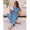 imageEkouaer Womens Ribbed Knit Lounge Set Short Sleeve Top and Long Pants Soft Pajama Set 2 Piece Sleepwear with PocketsBlue