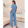 imageEkouaer Womens Ribbed Knit Lounge Set Short Sleeve Top and Long Pants Soft Pajama Set 2 Piece Sleepwear with PocketsBlue